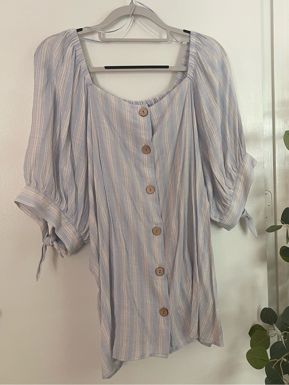 LC Lauren Conrad Light Blue and White Striped Midi Dress